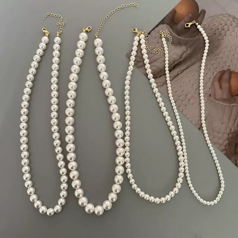 French Lazy Pearl Necklace Women's Niche High-end Temperament All-match Clavicle Chain 2025 New Sweater Necklace Chain