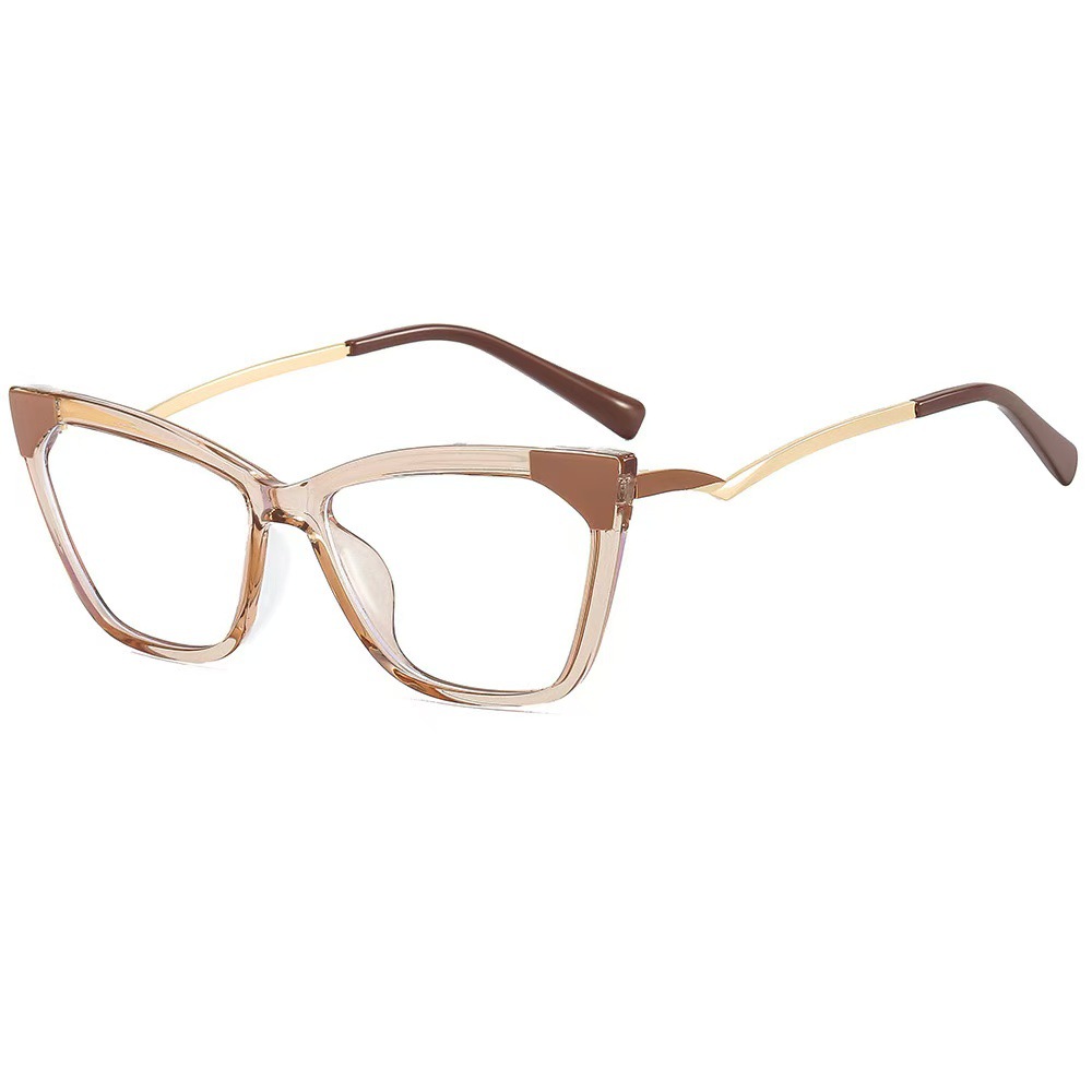 2117 New European and American Style Personalized Cat's Eye Flat Mirror Multicolor Stitching Internet Popular Contrast Color Trendy Glasses Frame Korean Style