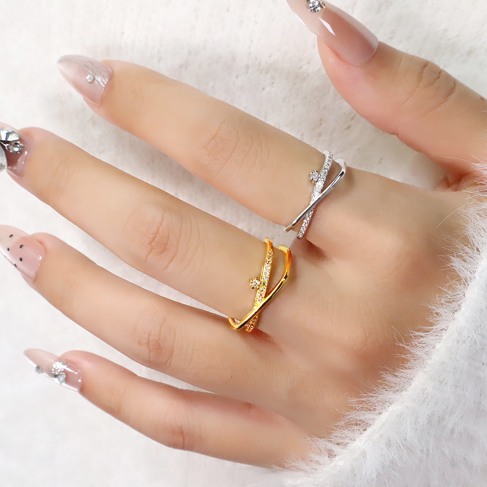 Cross Zircon Ring, Stylish 2026 Unisex Style, Stackable Design, New Summer Model, Super Shiny Row of Diamonds, Index Finger Ring