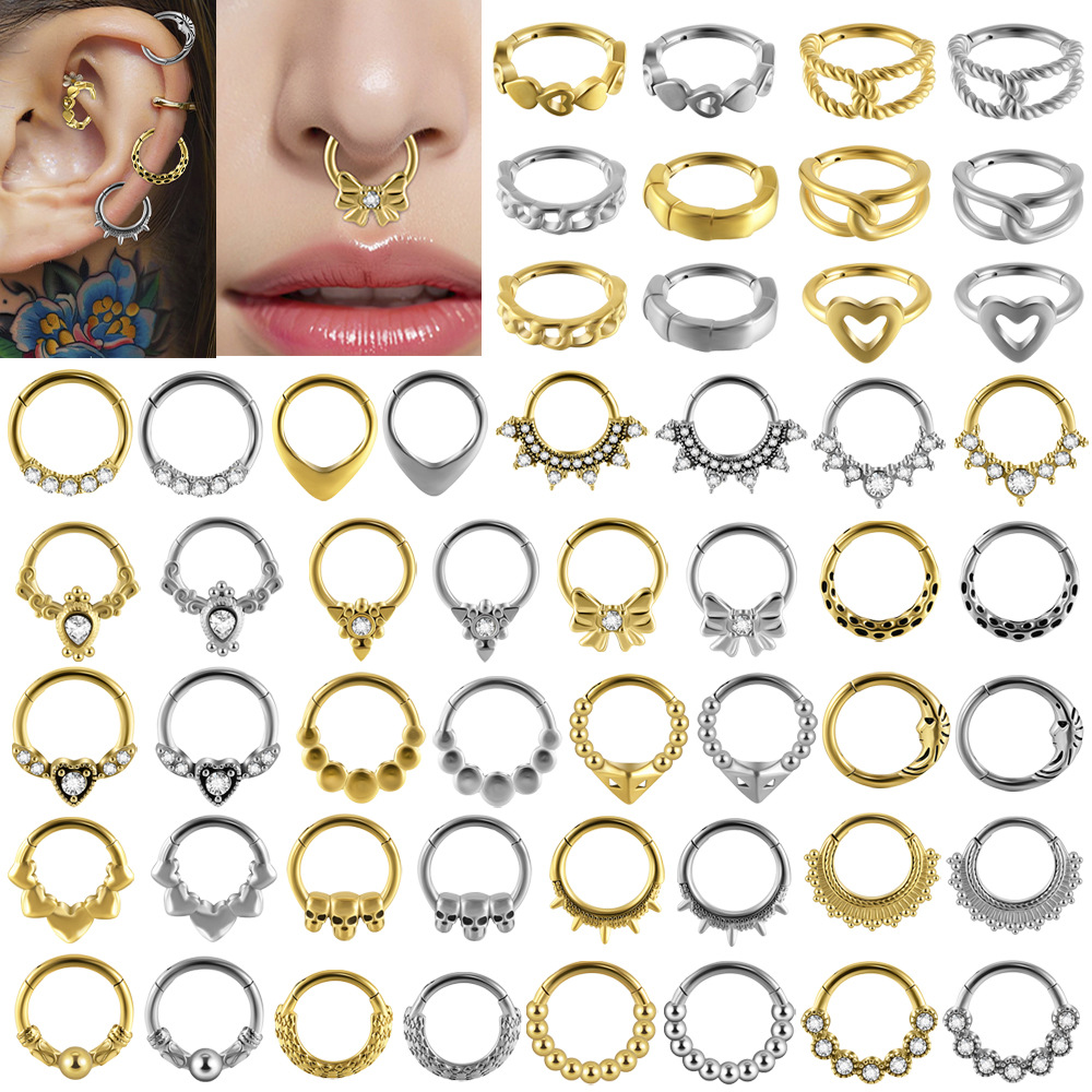 Cross-Border Zirconia Multi-Style Snap Earrings Steel Color Skull Split Ring Nose Ring Stainless Steel Piercing Cochlear Nail Jewelry