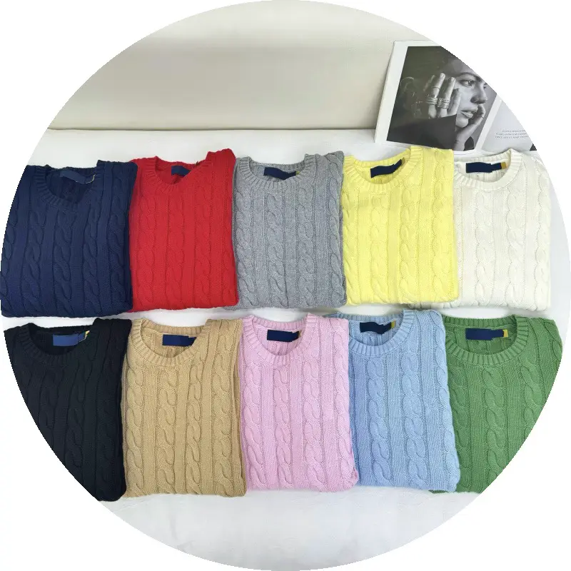 RL Ralph Lauren Pony Logo Embroidered Winter Chunky Cable Knit Sweater, Loose Fit