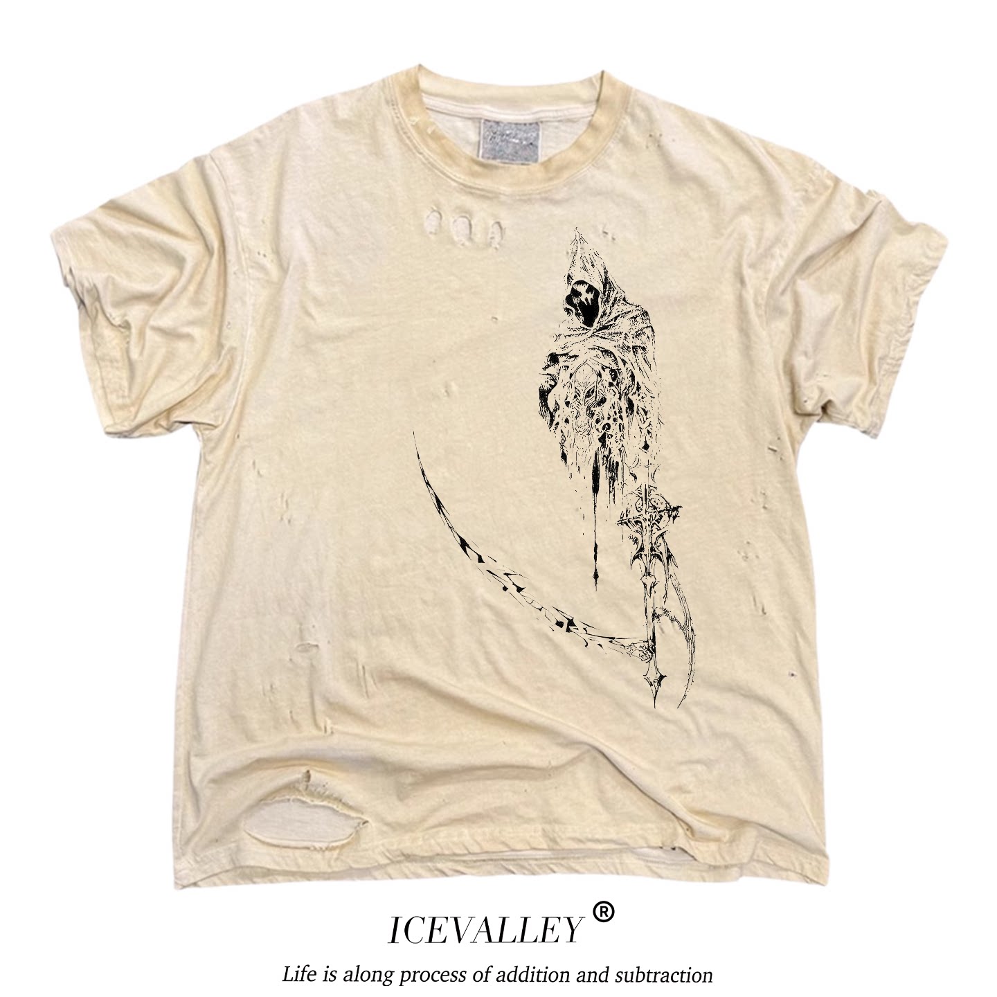 Melanin Melanin Tattoo Dark Gothic Die-Out Style Withered Undead Distressed Apricot T-Shirt Breathable and Durable