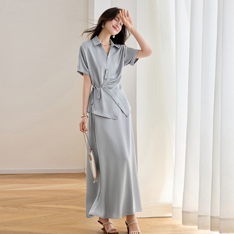 Elegant and Stylish Shirt and Skirt Set for Women, 2026 Summer New Style, Waist-Cinching, Slimming, Age-Reducing Two-Piece Dress