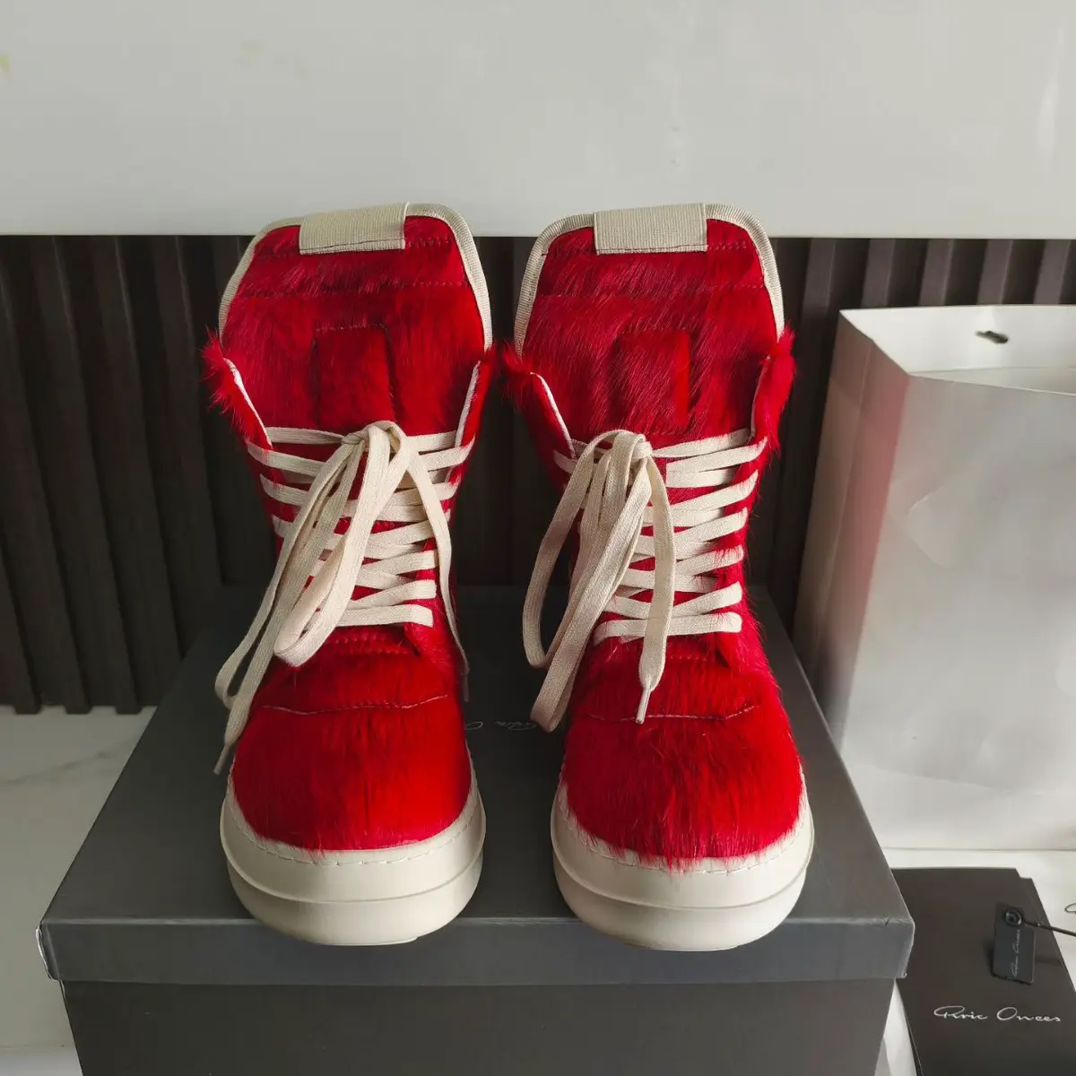 ro Big Red Horse Hair Ankle Shoes Inverted Triangle Plus size Thick Sole Genuine Leather Boots Fashion Trendy Fashion Sneakers for Women