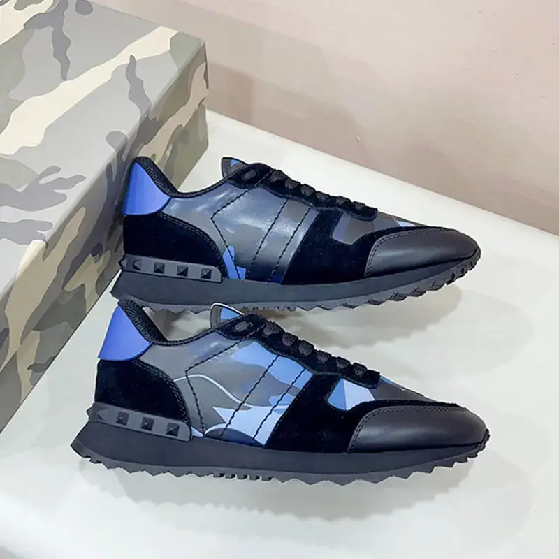 Foreign Trade Europe Station V Camouflage sneaker Men's High Edition Rivet Thick Bottom Genuine Leather Fashion Casual Lace Color Tide