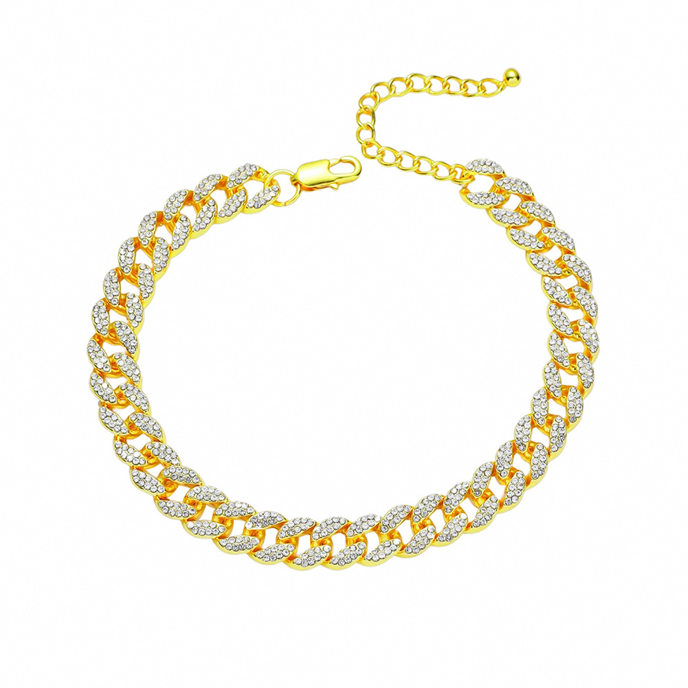 European and American Cross-border Hip Hop Full Diamond Cuban Chain Anklet Men's and Women's Fashion Foot Jewelry Diamond Fashion Accessories Anklet
