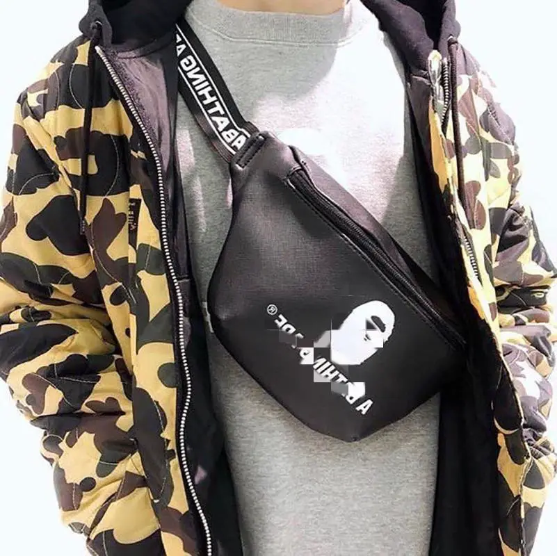 Japanese miscellaneous appendix B * AP ape head black PU leather waist bag original color self-sealing bag packaging