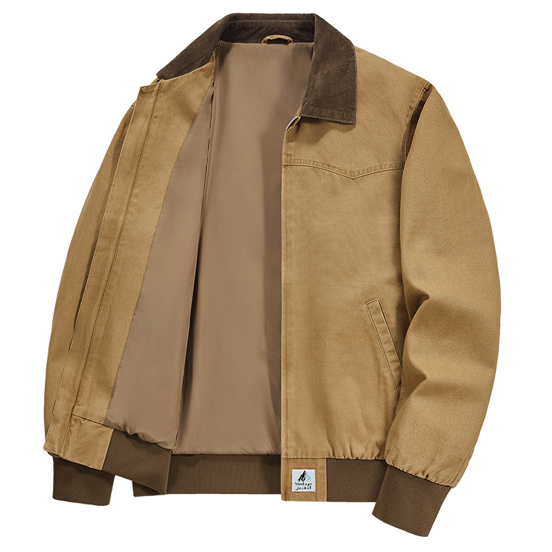 Thin coat top clothes loose plus size Top Spring and Autumn young men's lapel washed workwear jacket