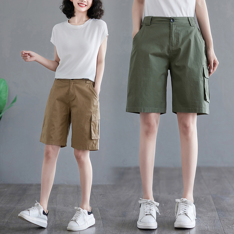 2026 Summer New Korean Style Cotton Twill Casual Loose Versatile Slimming Workwear Five-Point Wide-Leg Pants for Women Fashionable