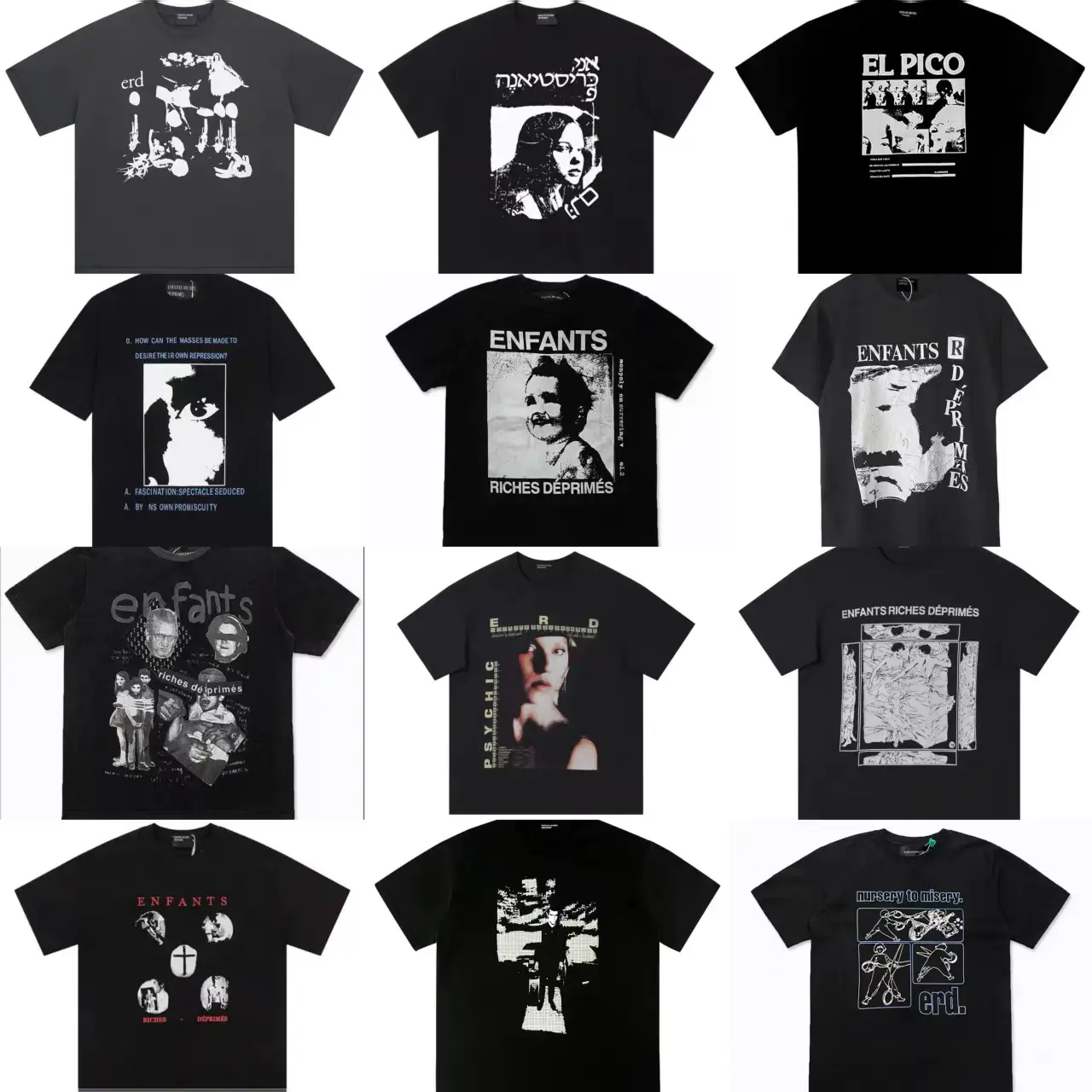 Erd Melancholic Rich Second-Generation Old Portrait Print Loose Casual Short-Sleeved Trendyy Hip-Hop T-Shirt Trendyy Brand for Men and Women