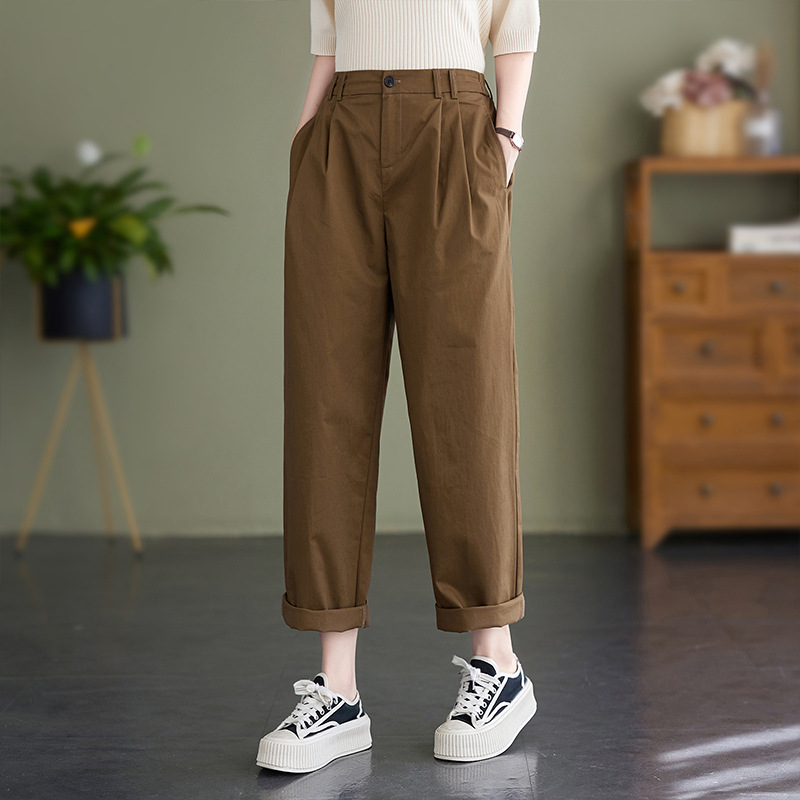 2026 Spring/Summer New Cotton Casual Cargo Pants for Women, Loose Fit, Versatile, Slimming, Elastic Waist, Straight Leg Trousers