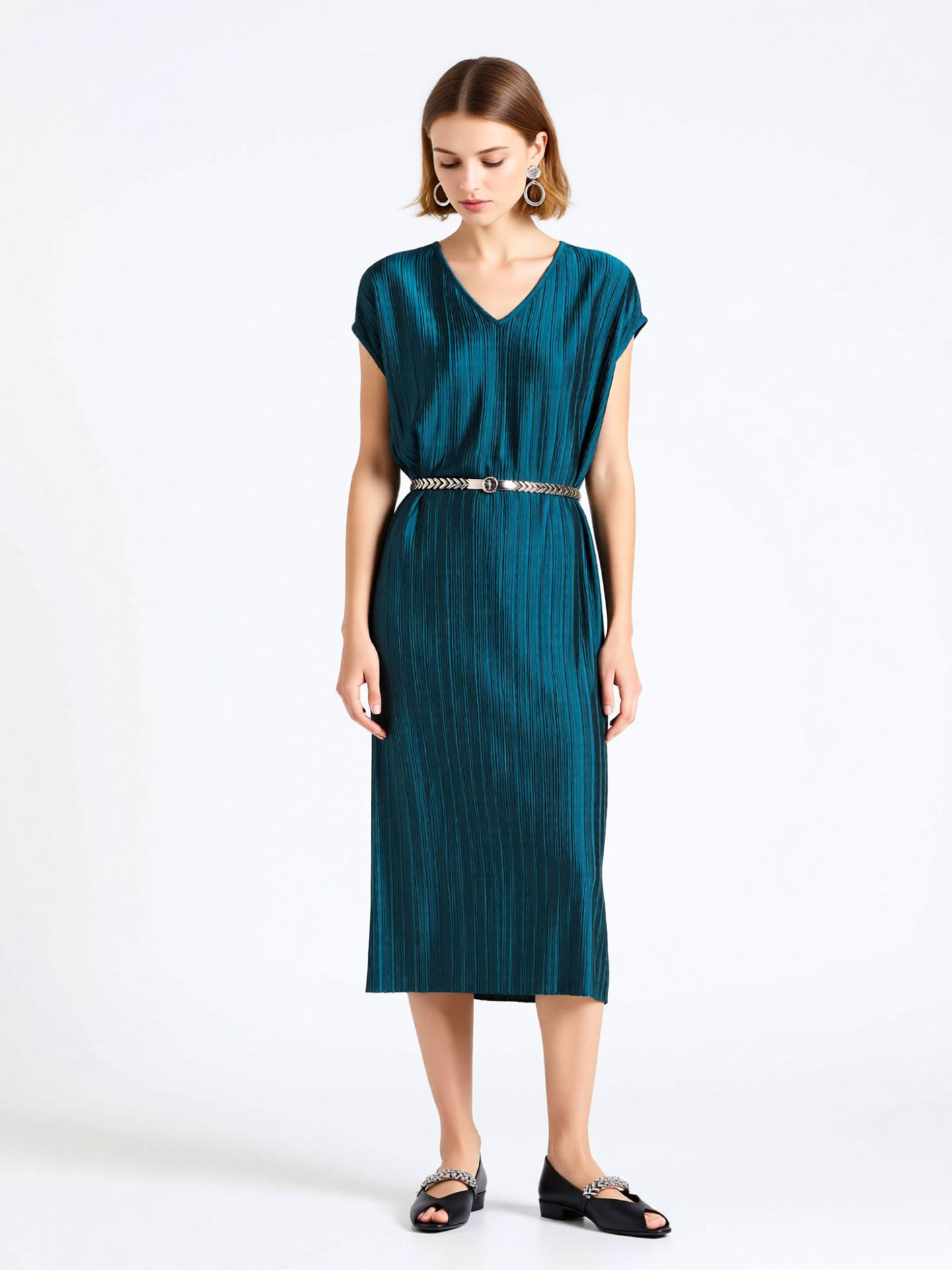 French Style Dress for Women 2026 Early Spring Pure Color V-Neck Elegant Slim Fit Chiffon Mid-Length Dress for Women Elegant