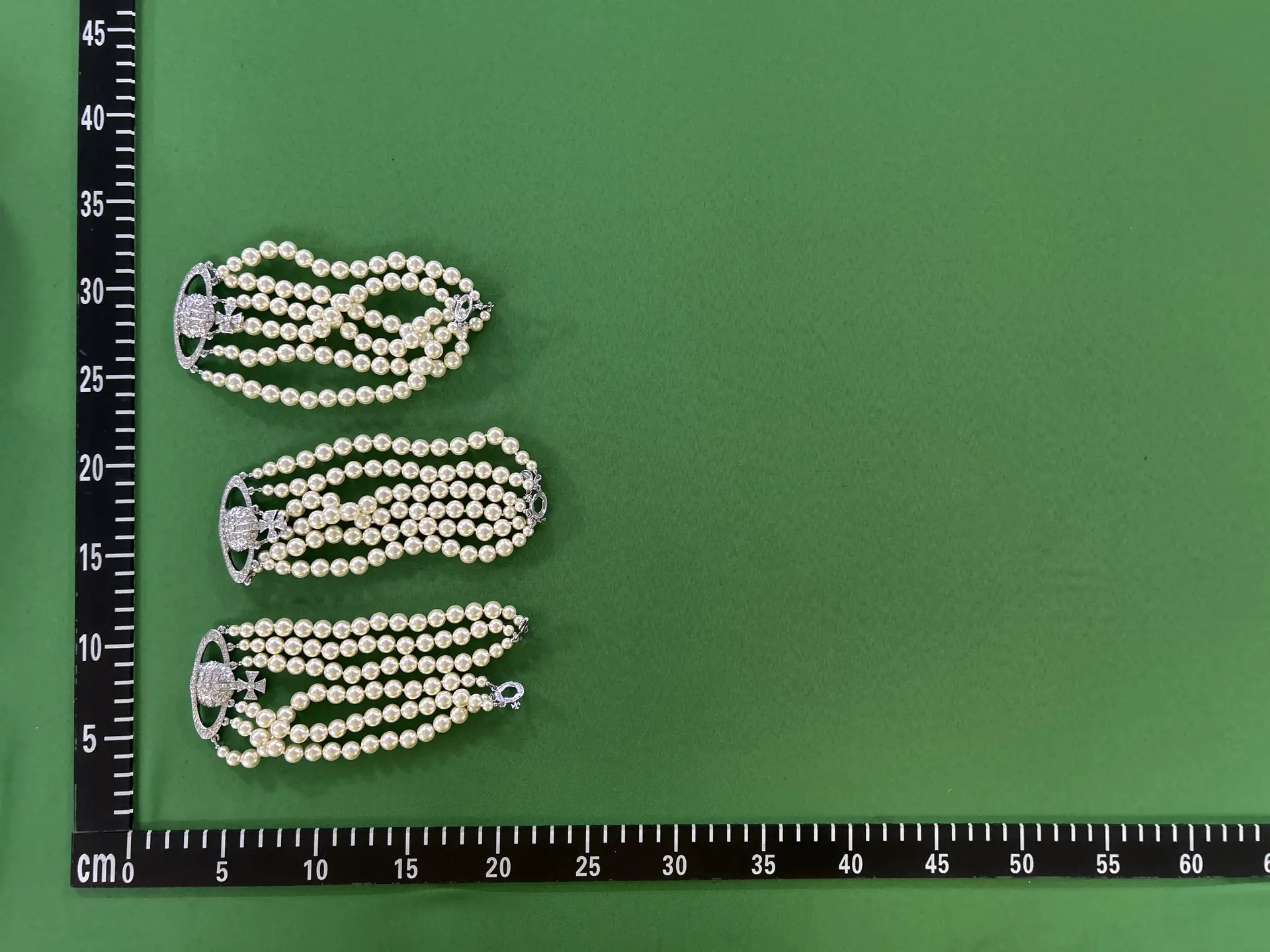 Silver Full Diamond Saturn Three Layer Pearl Necklace - B8048