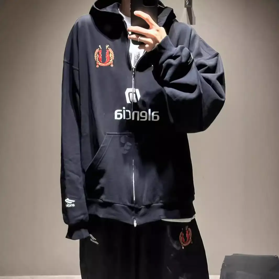 高版本24ss新款B家足球联名10号拉链卫衣开衫连帽外套宽松版型