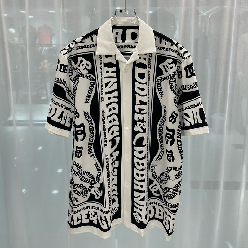 2024 Spring New European and American Cross-border Trade Fashion Youth Popular Digital Printing Men's Short-sleeved Shirt Shirt