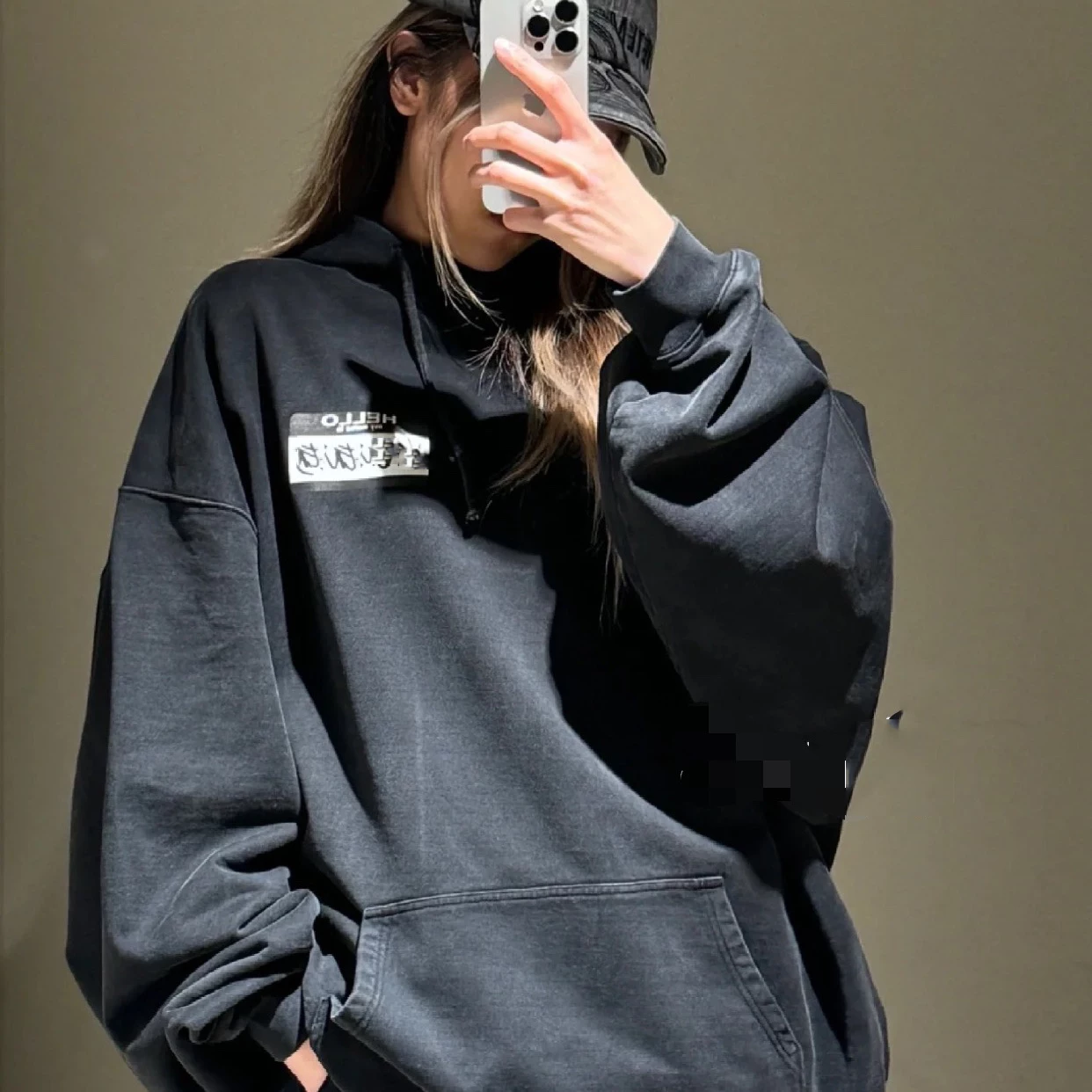 2025SS vintage washed water signature heavyweight letter pure cotton looped pattern hooded sweatshirt hoodie unisex