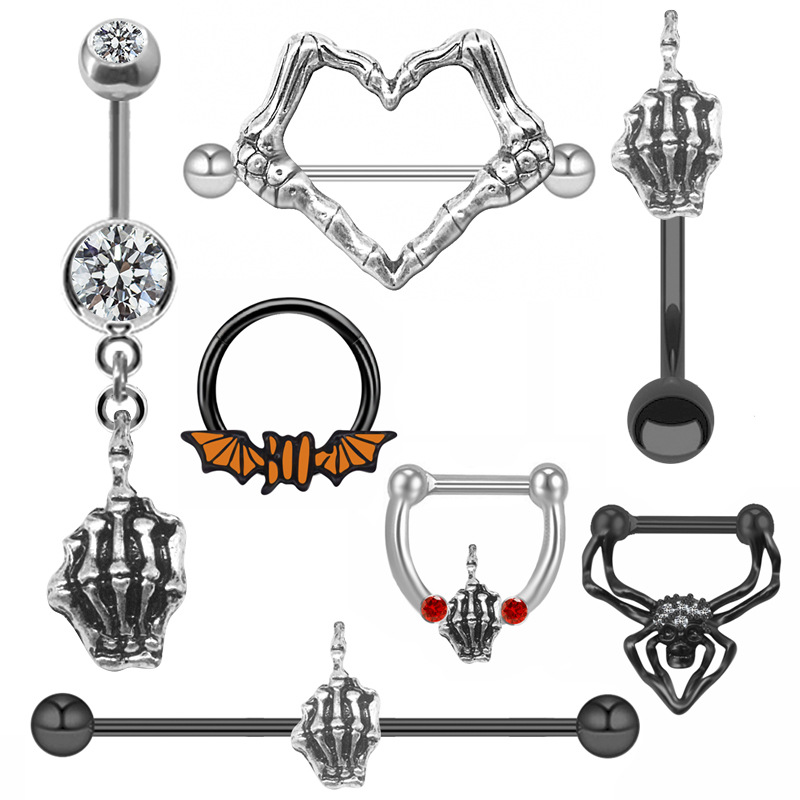 Gabby European and American Cross-Border Bat Nose Rings, Heart-Shaped Nipple Rings, Skull Nose Rings, Nose Jewelry, Nose Studs