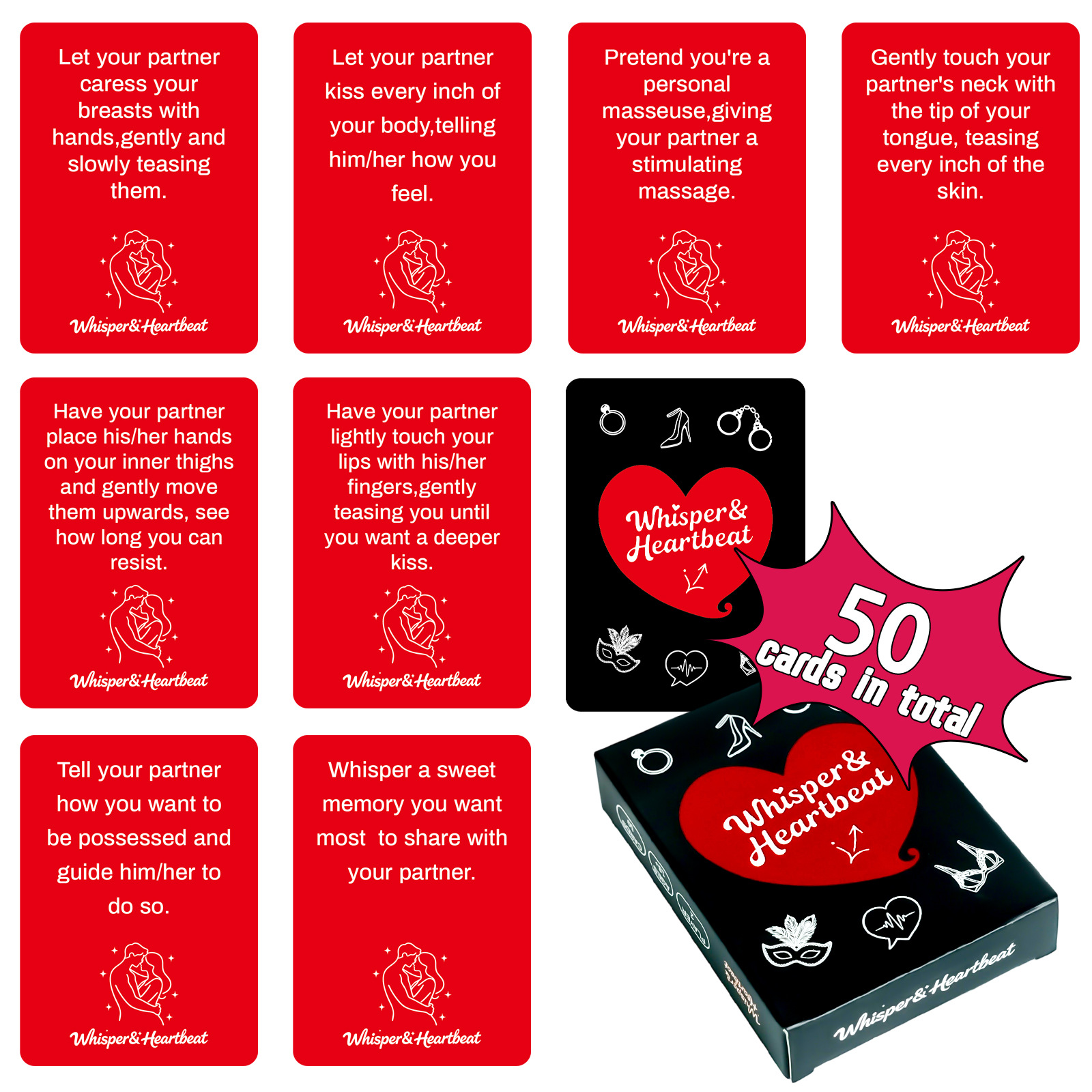 Cross-Border New Model 50-Piece Interactive Game Cards for Couples, Entertainment Cards to Strengthen Relationships, Instruction Cards Wholesale
