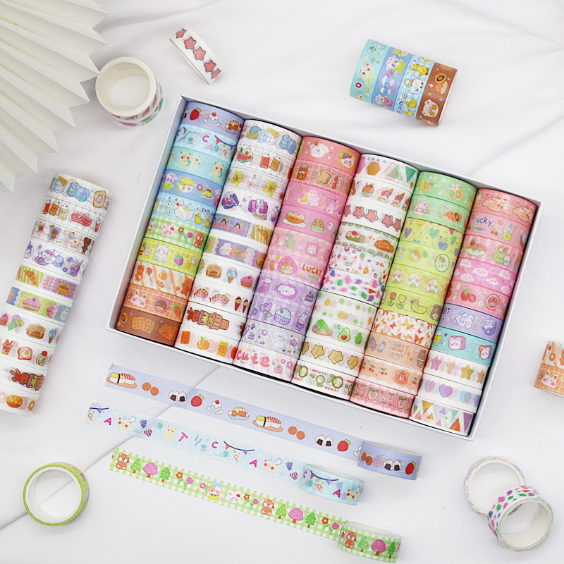 60 rolls and paper tape gift box for students cute hand account tape suit cartoon xiaoqing novice account material tape