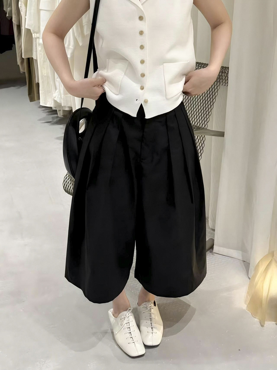 Love and Nancy Thirteen Lines 2026 Summer Korean Style Pleated Solid Color Wide-Leg Five-Point Pure Cotton Casual Shorts for Women 04291