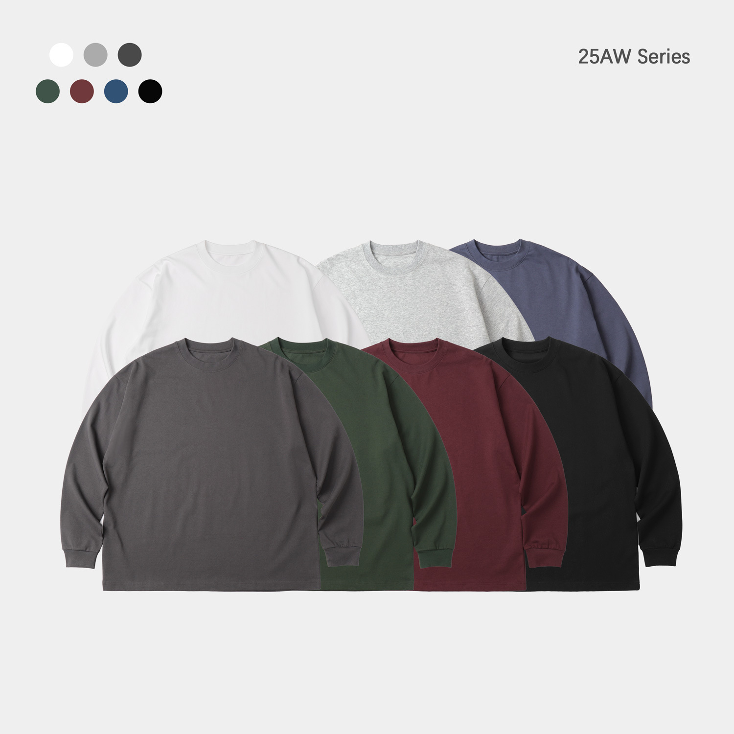 Trs Men's Clothing |   25Aw Basic 320g Washed Loose Fit Long-Sleeve Base Layer Small Neckline Round Neck T-Shirt for Men.