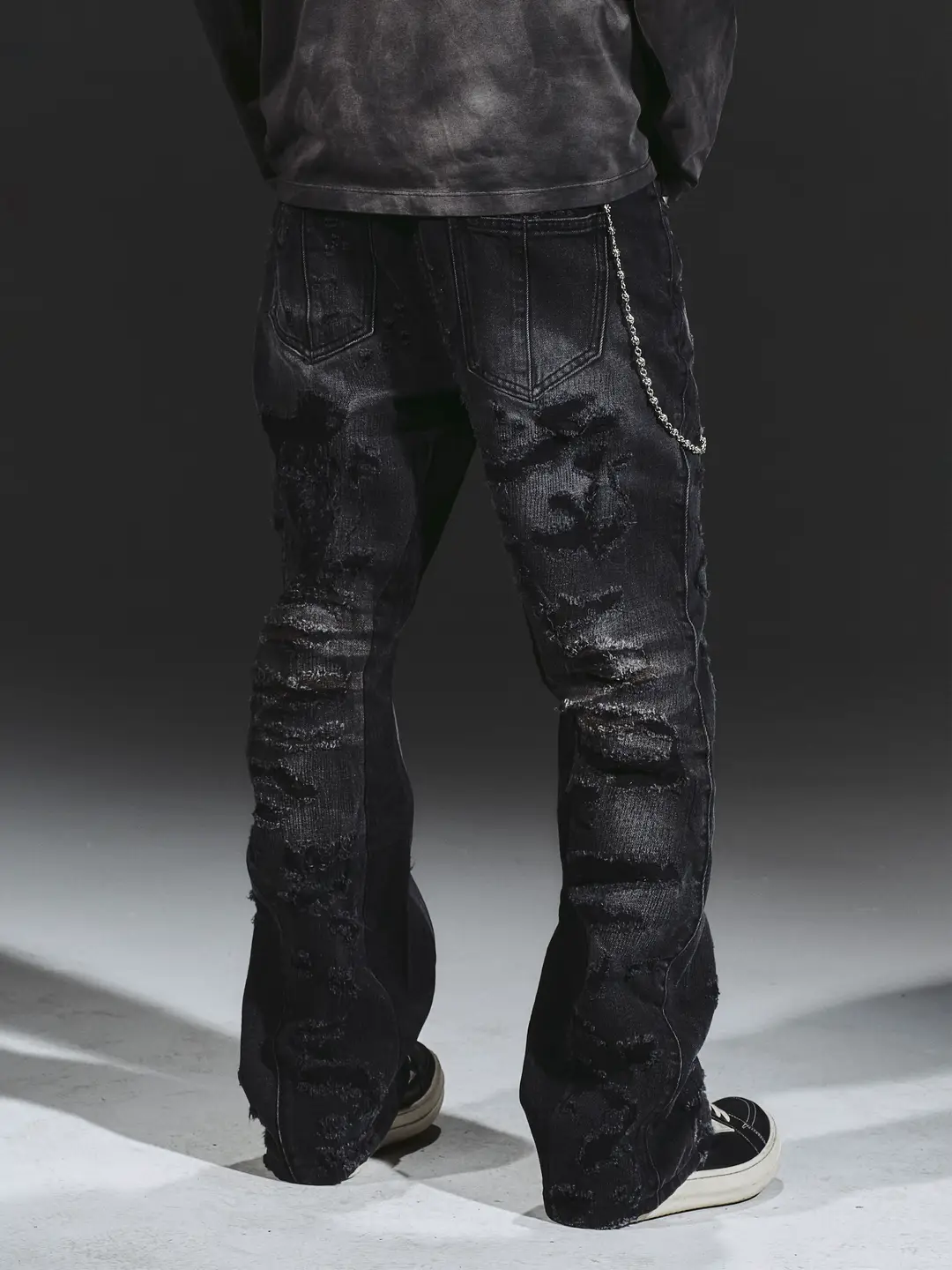 Eodup """"Iworm""""""Work Destroying Knife Cut Heavy Industry Patchwork Distressed High Street Scimitar Slightly Flared Washed Denim