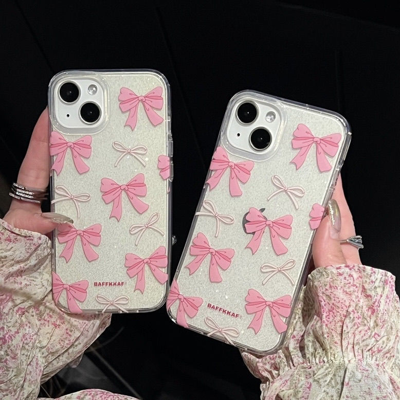 Glitter Pink Bow for Apple 16 Large Hole Fine Flash Soft Shell 15 16promax Straight Edge 11 Full Pack 12