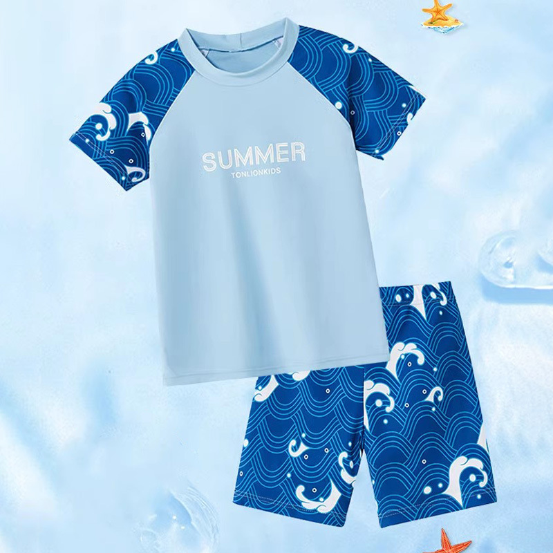 Children's Swimwear Boys' Two-Piece 2026 New Model for Older Kids Quick-Dry Swimsuit Boys' Swimwear and Swim Trunks Set