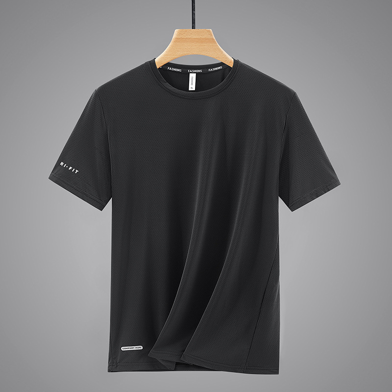 Ice Silk Short-Sleeved Men's T-Shirt 2026 New Summer Thin Loose Quick-Drying Large Size Sports T-Shirt Pure Color Top Half-Sleeved