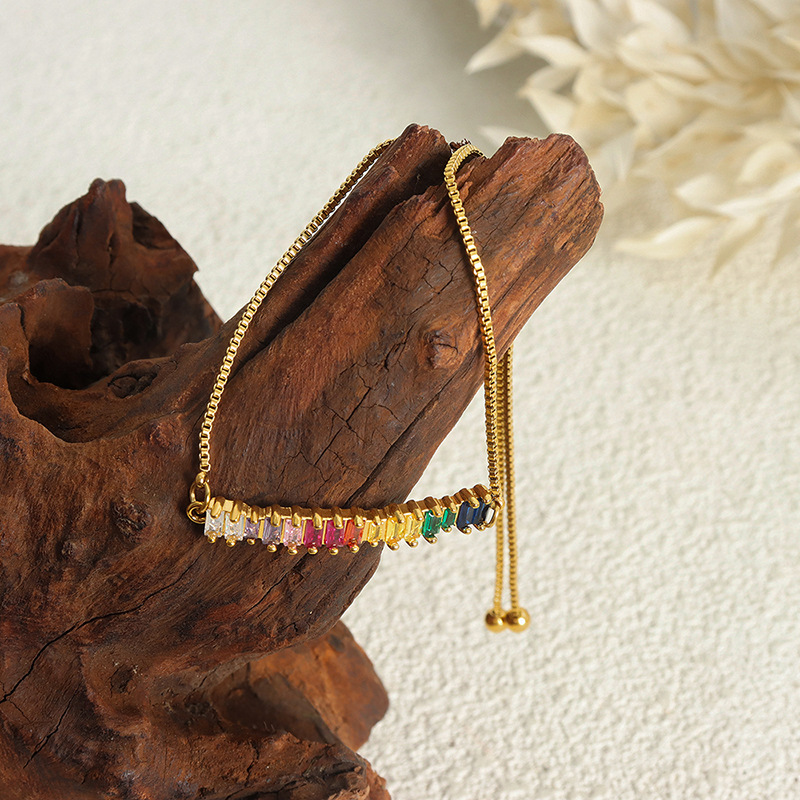 Dopamine colored zircon tassel anklet titanium steel 18K gold pull buckle foot chain hip hop vintage jewelry wholesale women