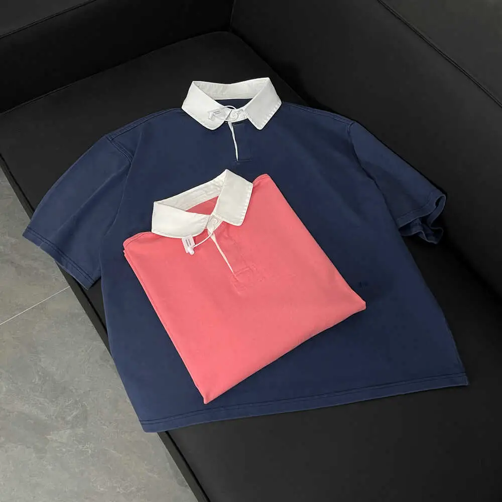 【 In Stock 】New Aristocratic Old Money B/V Style 24Ss New Color Contrast Color Os Loose Washed Casual Polo Short Sleeve T-Shirt