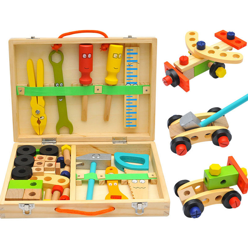 Children's Wooden Artificial Satchel Tool Box Boy Educational Screws and Nuts Disassembly Combination Play House Repair Toys