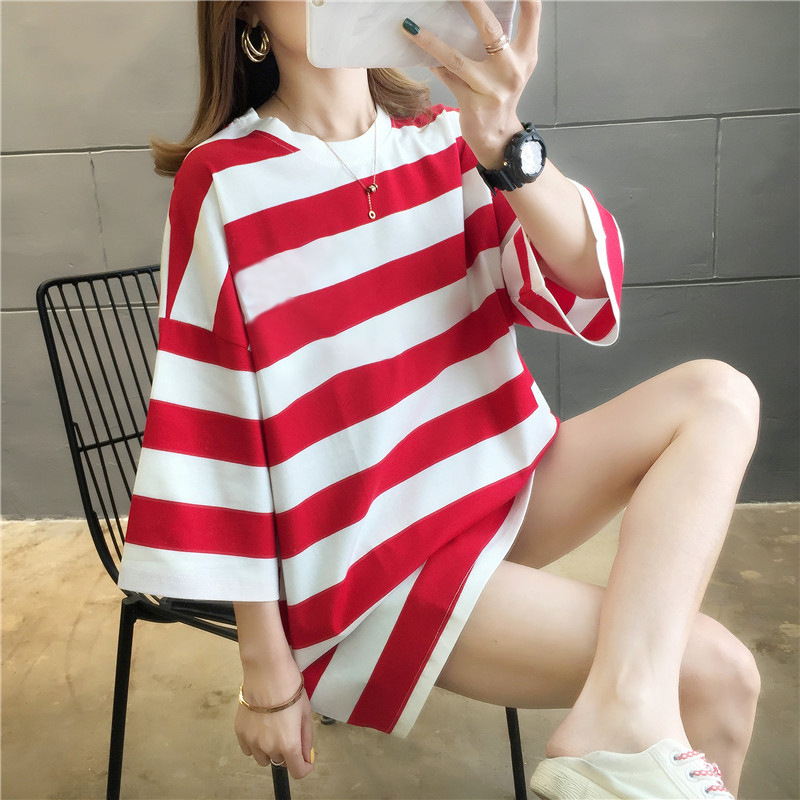 2026 Summer New Striped T-Shirt Short-Sleeve Casual Simple Versatile Trendy Fashion Loose Plus-Size Top for Women