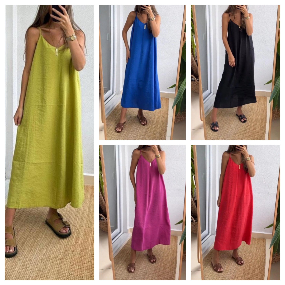 2024 Amazon European and American Cross-Border Foreign Trade Women's Clothing Summer Solid Color Loose Suspender Dress Women's European and American Style Versatile Slimming