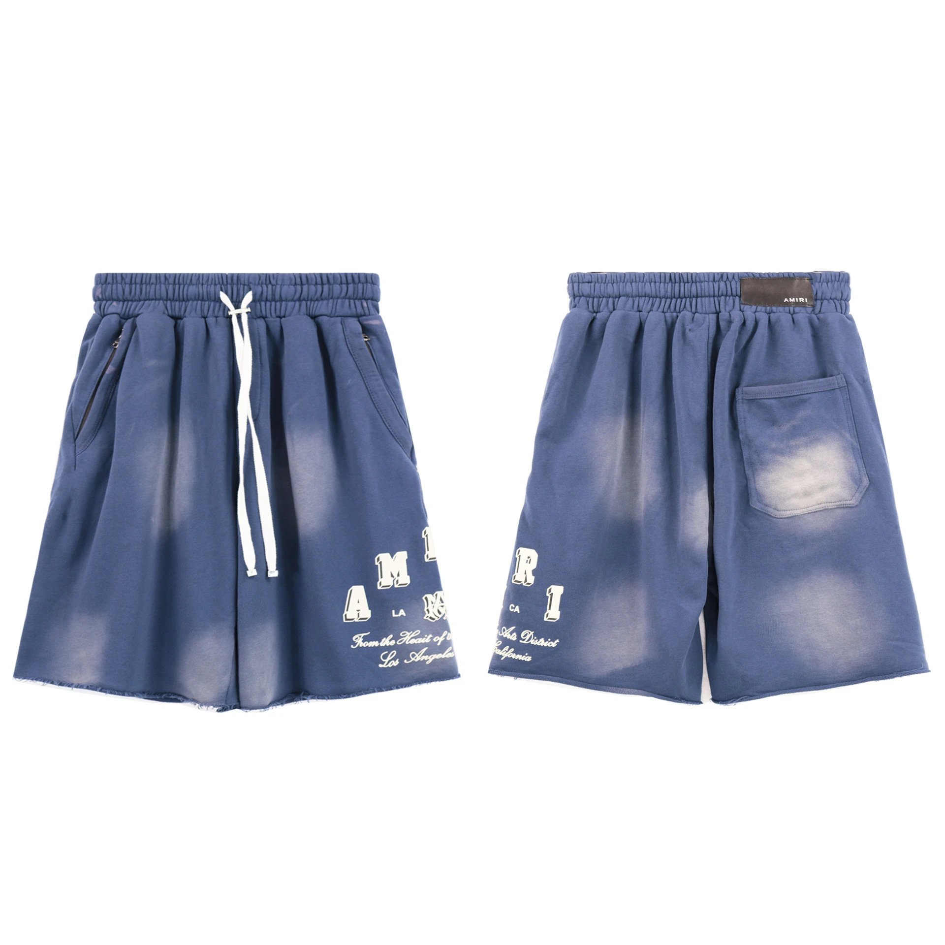 Dropshipping trendy five-point pants, letter-printed washed black and blue shorts, men’s T-shirt set for summer.