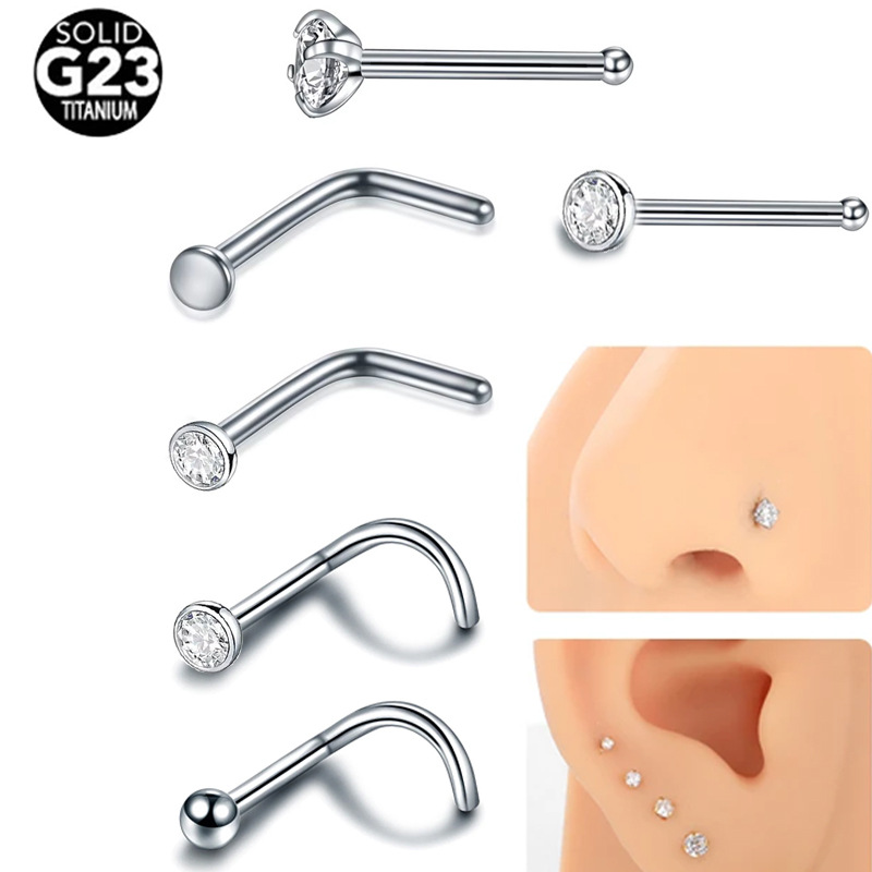 Cross-Border Export G23 Titanium Nose Ring 20g Fine Needle Fashion Invisible Nose Nail Small Hole Earrings Ear Bone Nail Jewelry