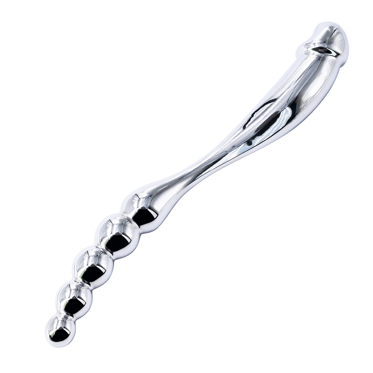 Double-Headed Imitation Penis with Four Beads, Magic Wand, Stainless Steel Prostate G-Spot Anal Massage Stick, Sex Toy, Supports Dropshipping