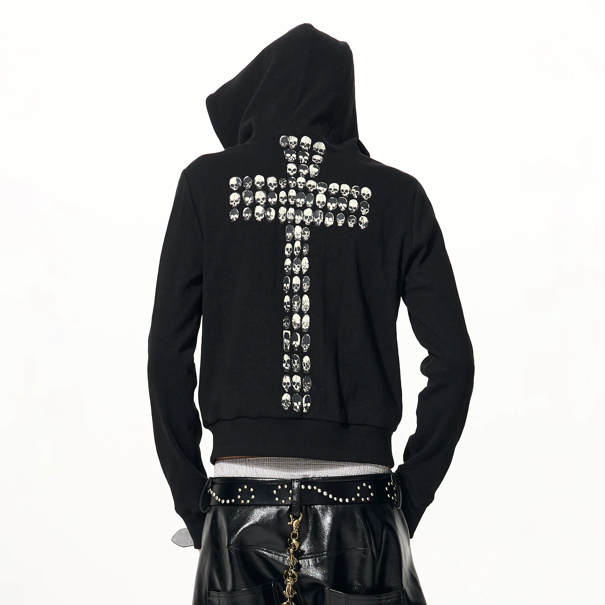 Fouth3ex 25FW Skull Cross Zipper Hoodie for Men's Autumn/Winter Street Black Hoodie