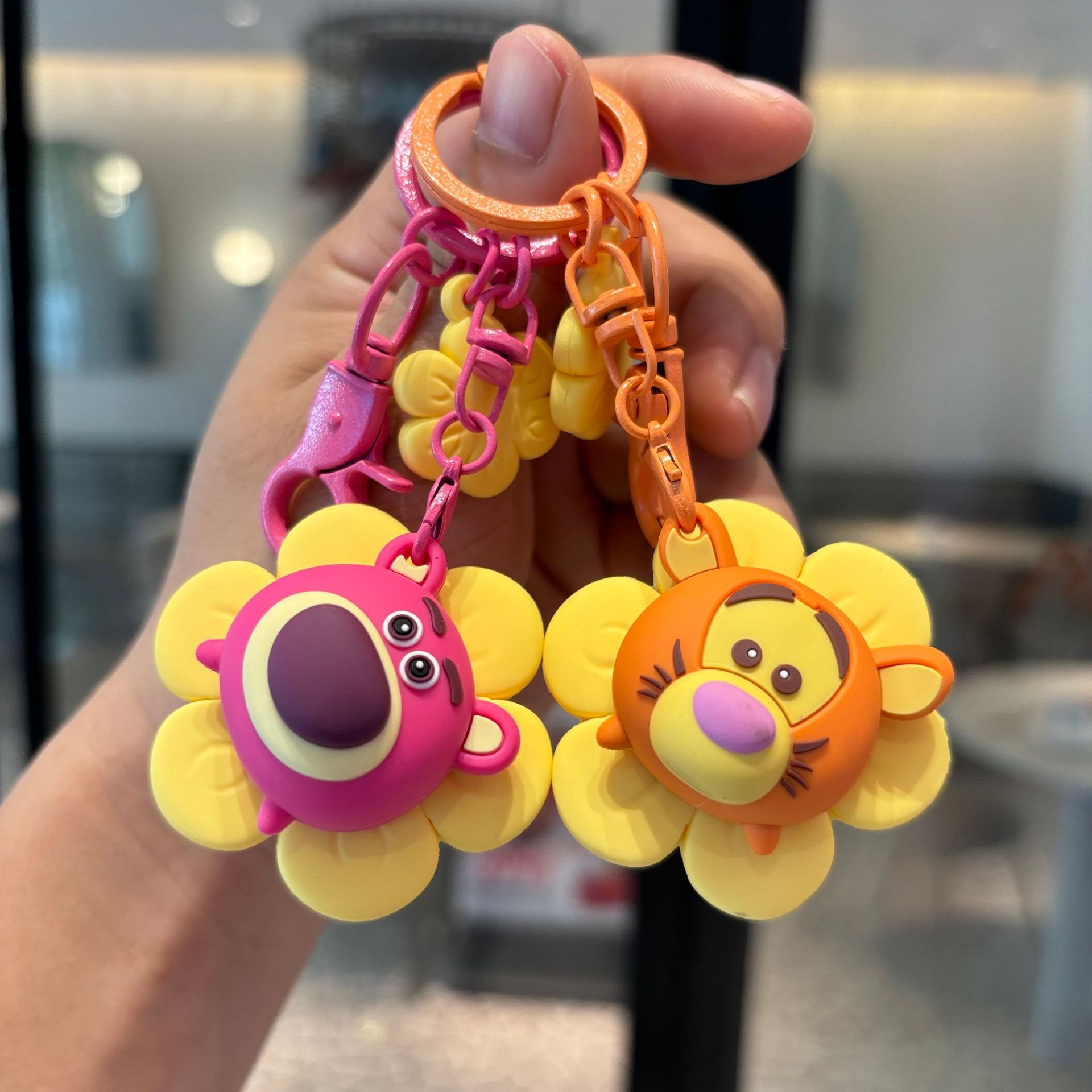 Cartoon Strawberry Bear Retractable Chain Keychain Tigger Sunflower Pendant Cute Fun Exquisite Keychain Bag Pendant