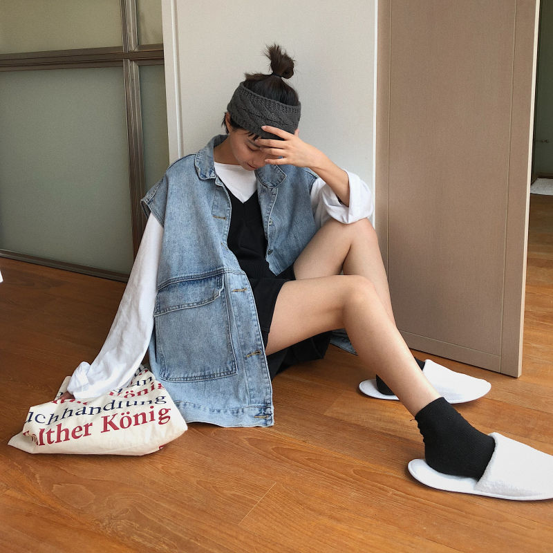 Denim Vest Women's Spring and Autumn loose new Korean style student versatile bf Harajuku style sleeveless vest vest coat fashion