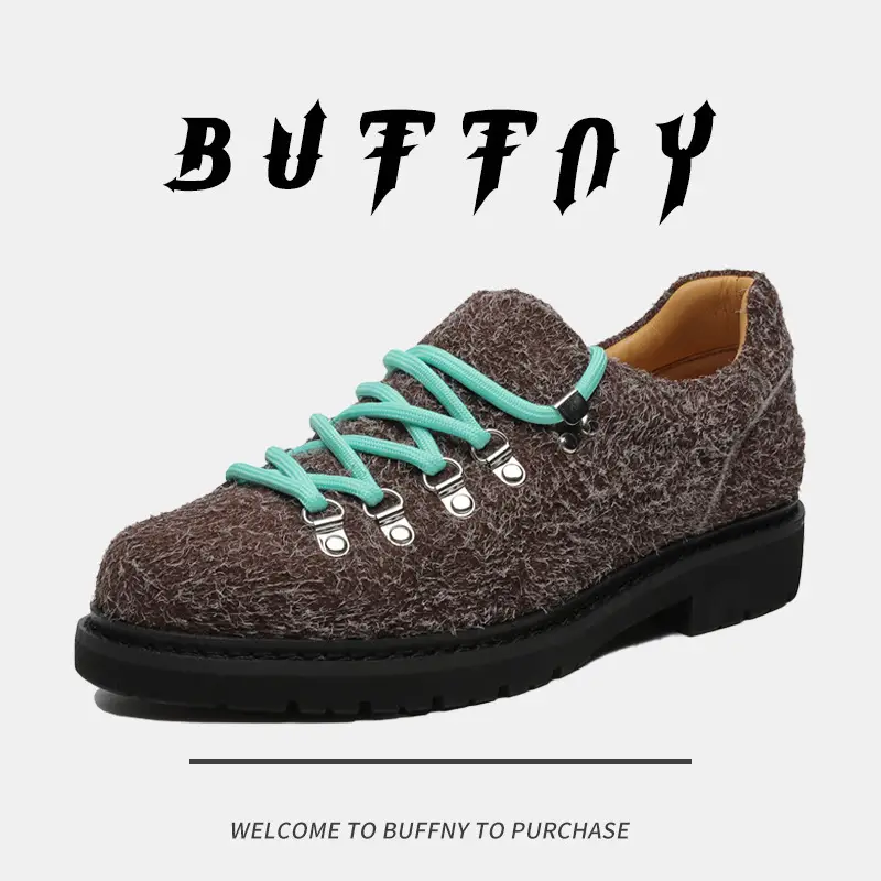 2024 Autumn British Style Casual Round Toe Fur Derby Shoes 2024 Autumn Thick Sole Increased Casual Shoes Derby Shoes
