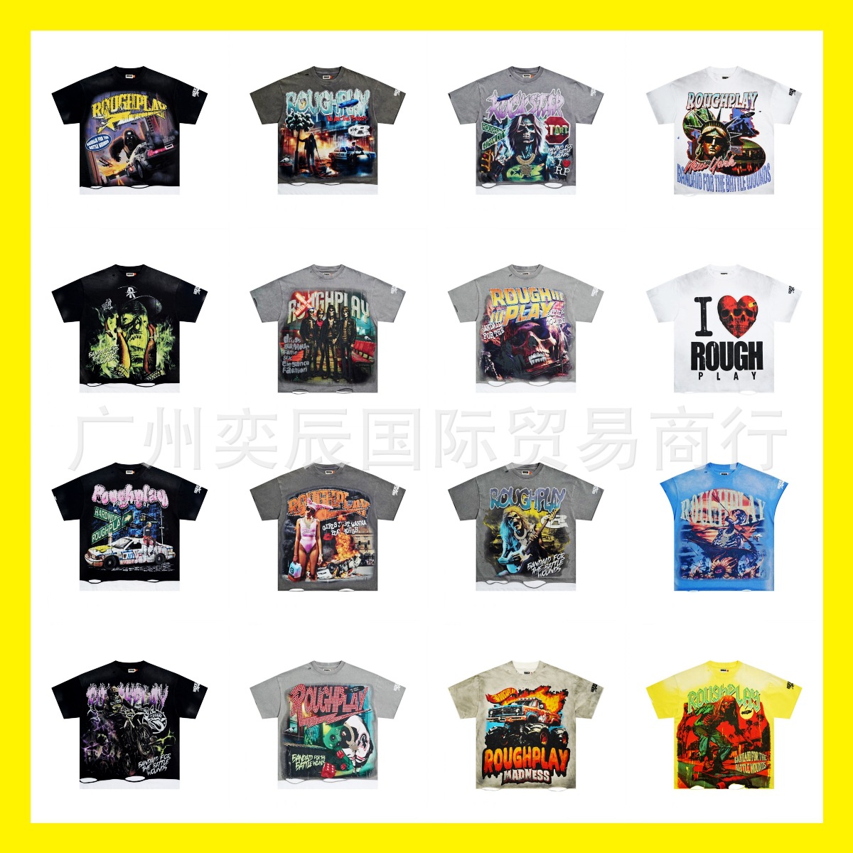 Foreign Trade Wholesale American Retro Trendy Brand Roughplay Orangutan Print T-Shirt Distressed Fake Two-Piece Short Sleeves