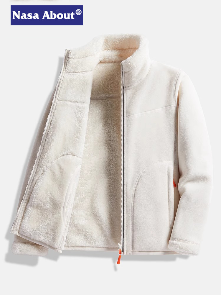 NASA Cardigan Fleece Clothes Women's Winter Charge Clothes Liner Coral Fleece Thickened Fleece Coat Men's Two-sided Wear