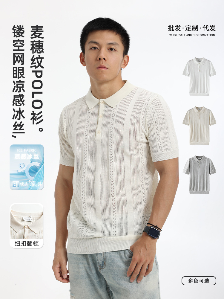 Cross-Border Men's Short-Sleeved Polo Shirt, High-End Summer Ice Silk Thin Lapel Business Casual Men's Knitwear