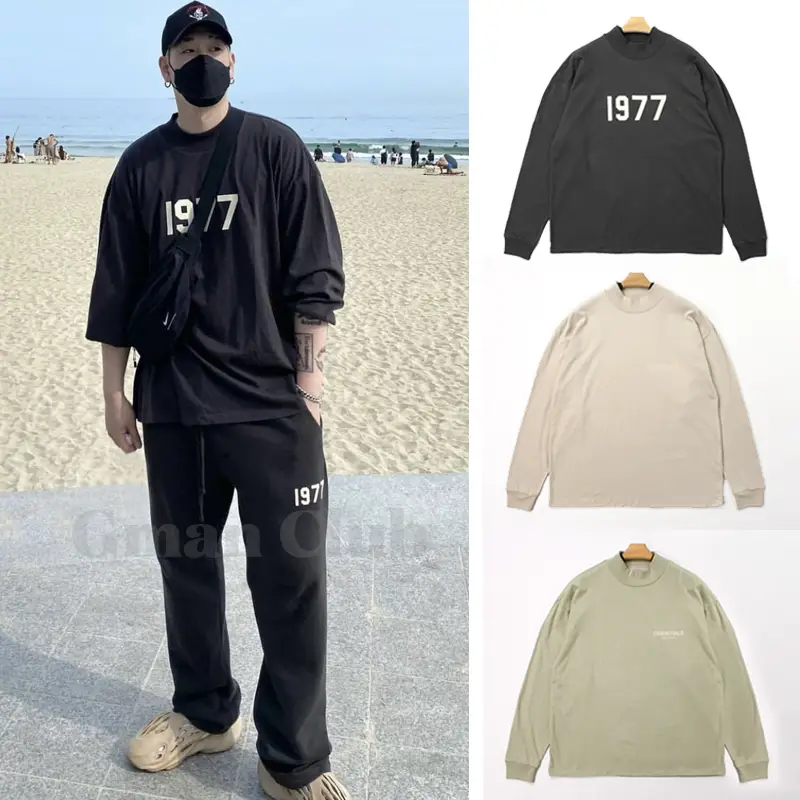 Gman High Street FOG ESSENTIALS Double Line Season 8 1977 Plush Loose Round Neck Long Sleeve TEE Shirt