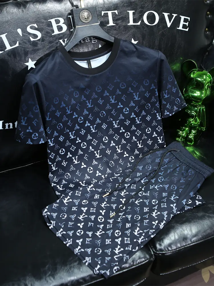 European Station Summer Thin Short-Sleeved shorts Sports Suit Men Trendy Full Body Print Plus size T-Shirt Two-piece set
