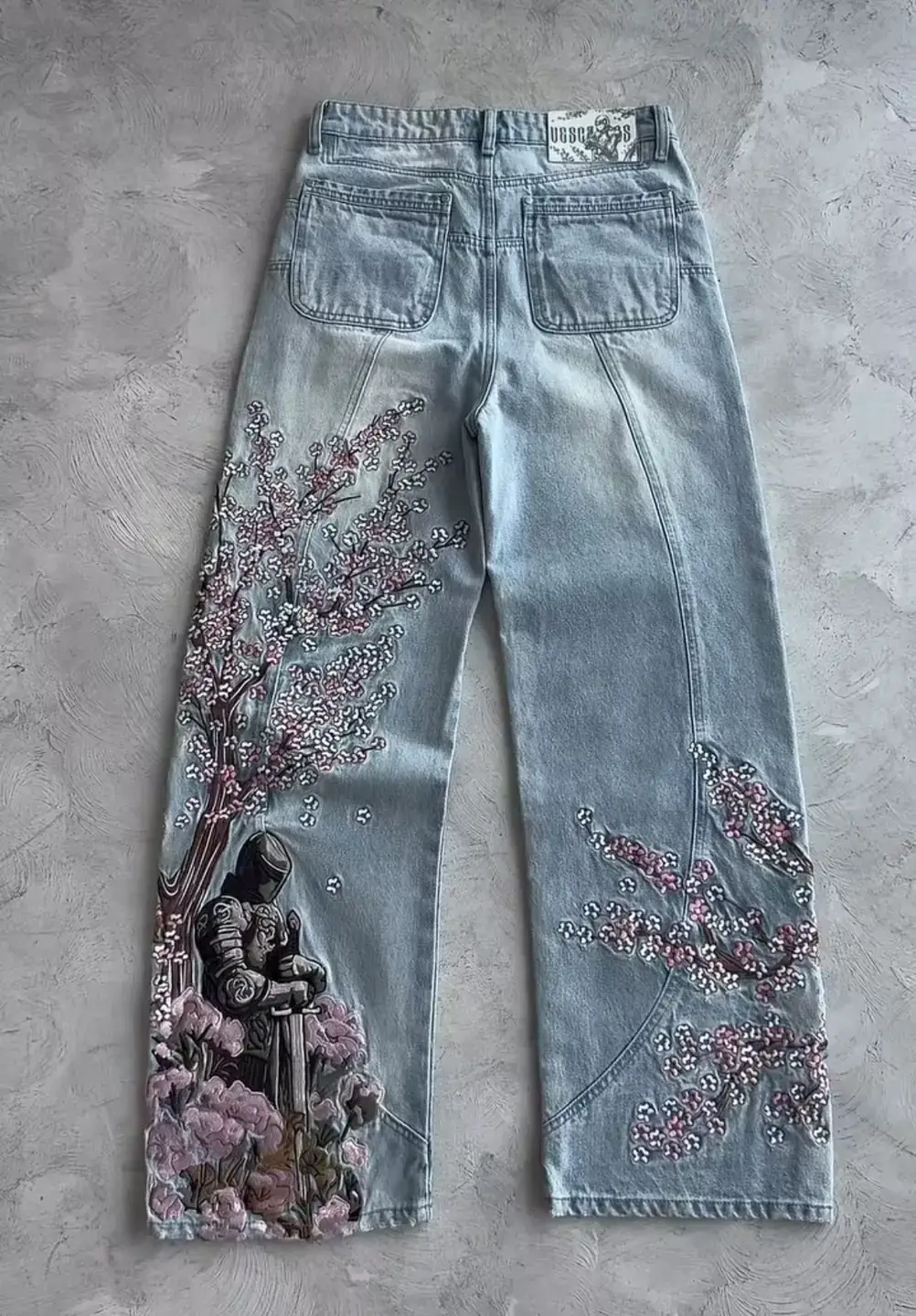 Cross-Border Popular Y2K American Retro Plum Blossom Embroidery Wide-Leg Pants Hip-Hop Street Loose Unisex Jeans