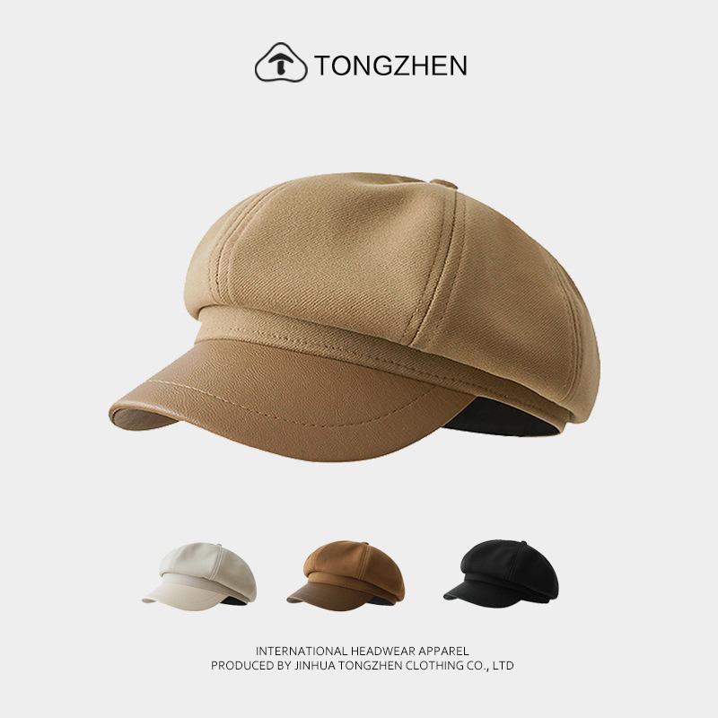Korean-style autumn and winter woolen octagonal cap retro temperament face small beret girls Japanese literature and art newspaper boy cap men's fashion