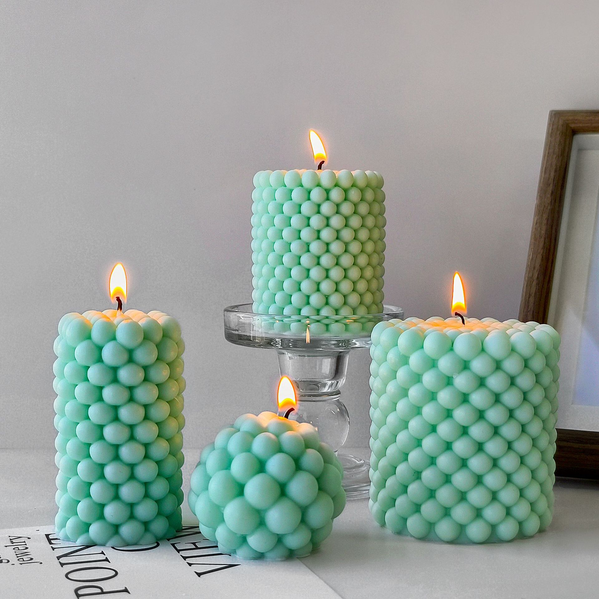 Jiahuimei Geometric Bubble Cylindrical Aromatherapy Candle Ornament Mold DIY Handmade Soap Cake Baking Silicone Mold