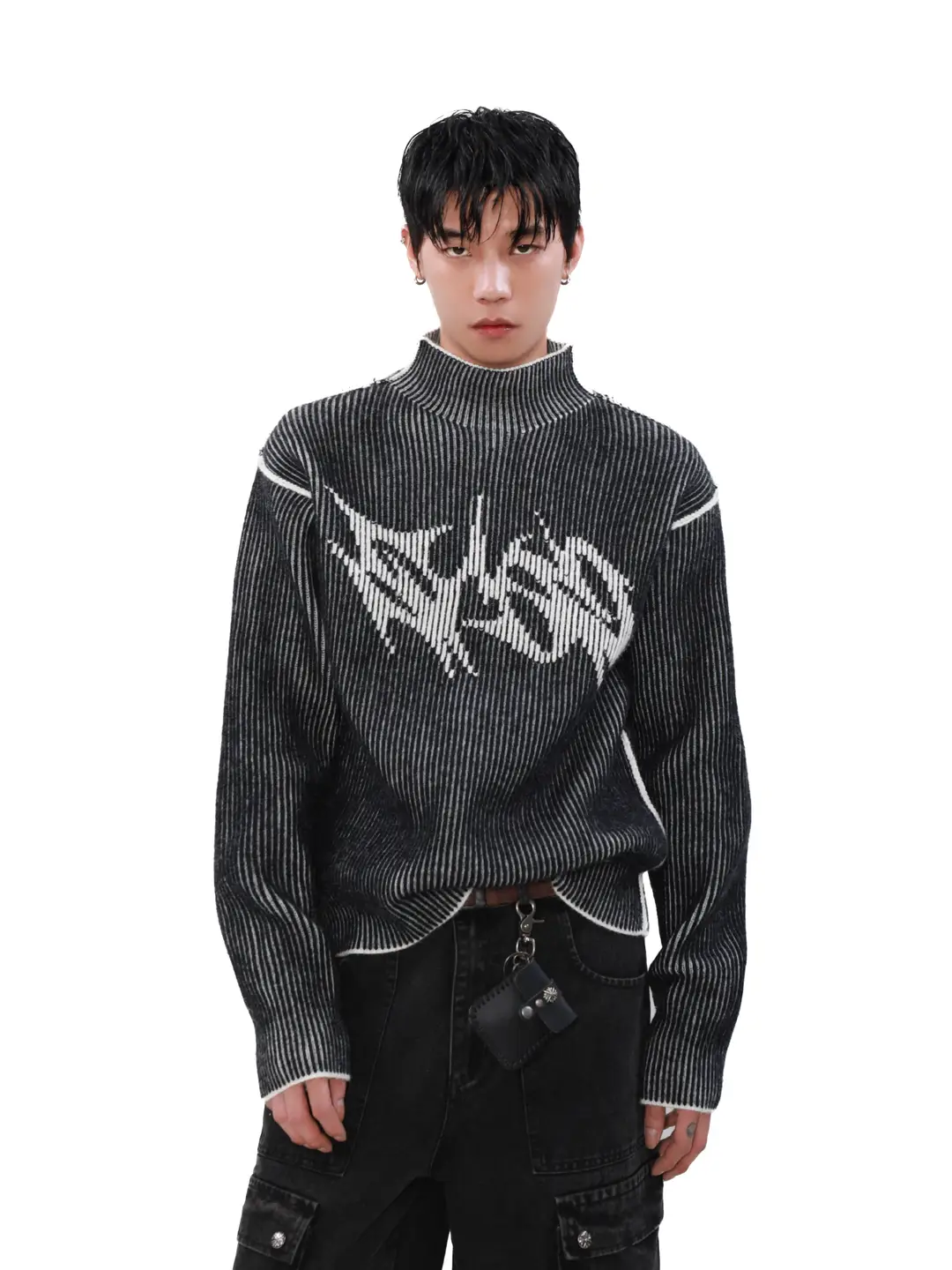Mrnearly American Street Style High-Neck Niche Reversible Sweater for Men, Autumn and Winter Couple Design Stand-Up Collar Knitwear
